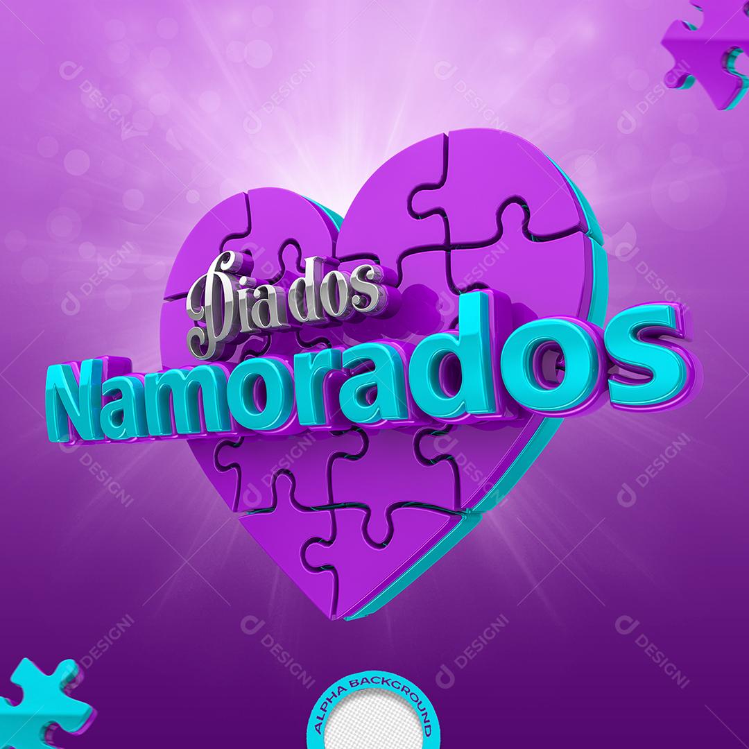 Dia Dos Namorados Selo 3D Branco e Azul PSD