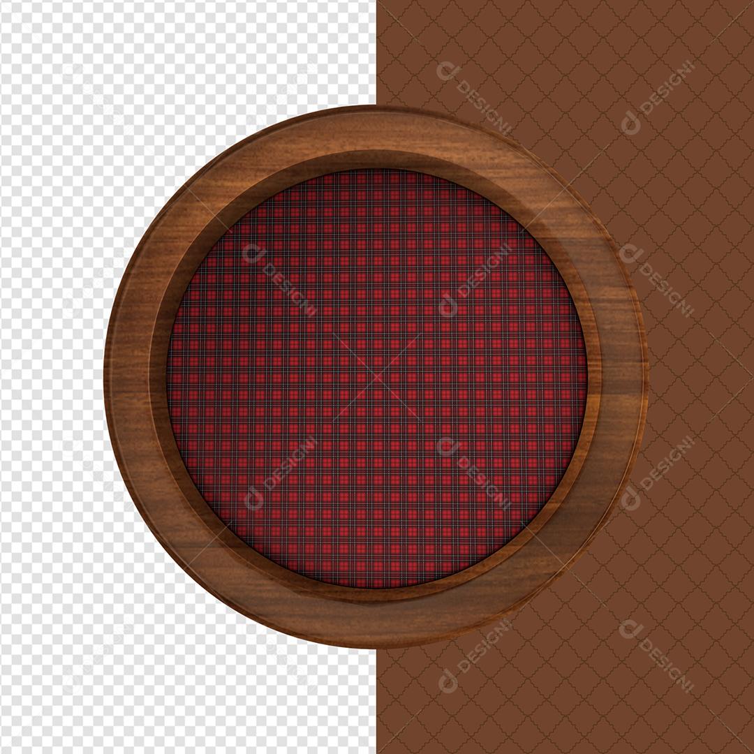 Elemento 3D Círculo de Madeira de São João com Textura Xadrez Vermelho PSD