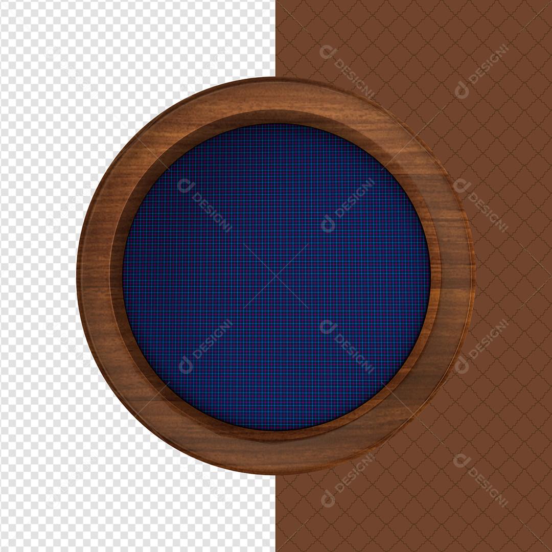 Elemento 3D Círculo de Madeira de São João com Textura Xadrez Azul PSD