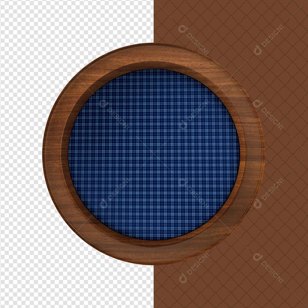Círculo 3D de Madeira com Textura Xadrez Azul de São João Elemento PSD