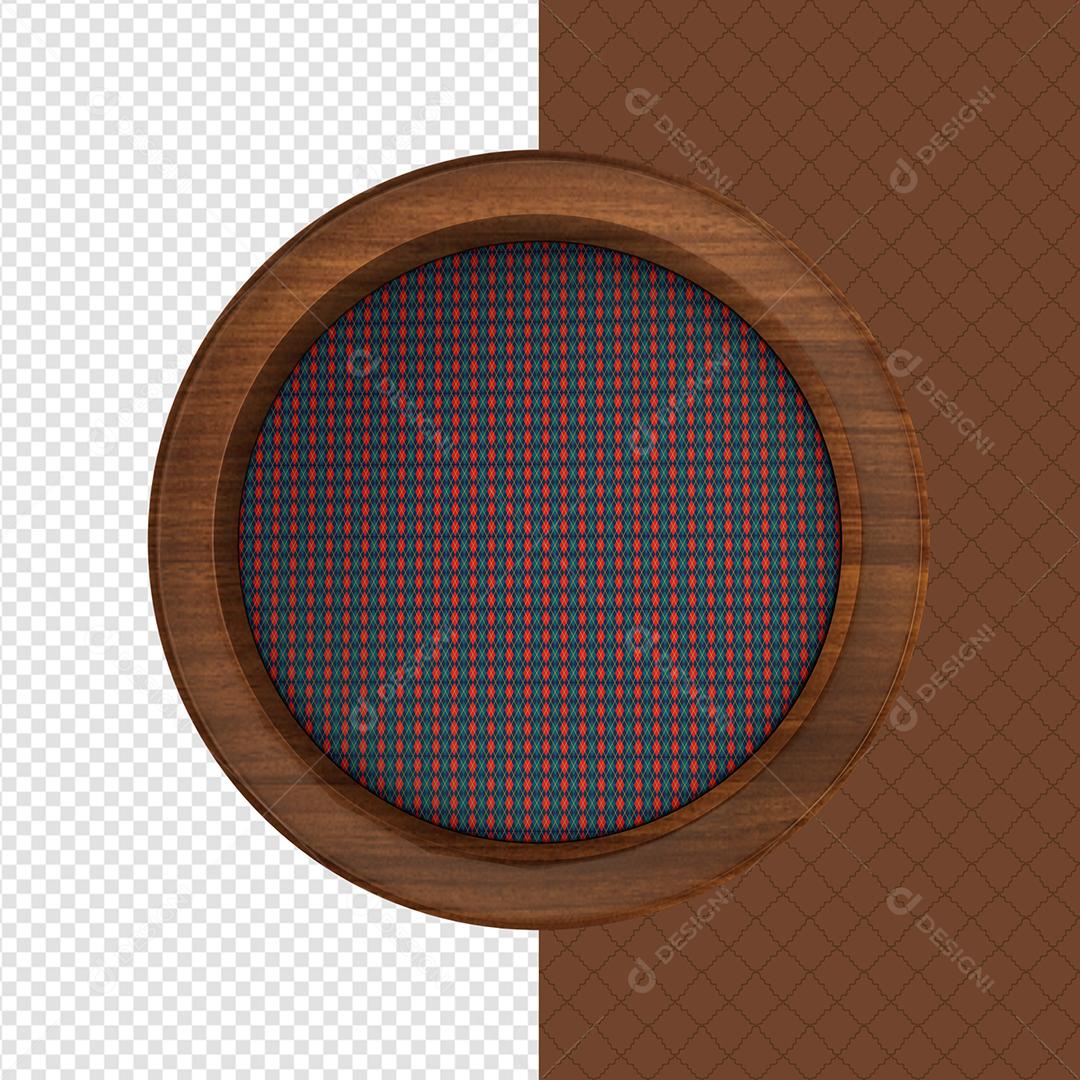 Círculo 3D de Madeira com Textura Xadrez Vermelho e Azul de São João Elemento PSD