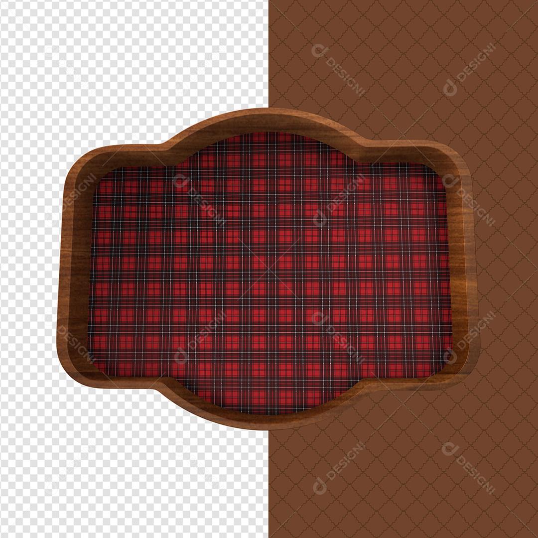 Elemento 3D de Madeira de São João com Textura Xadrez Vermelho PSD