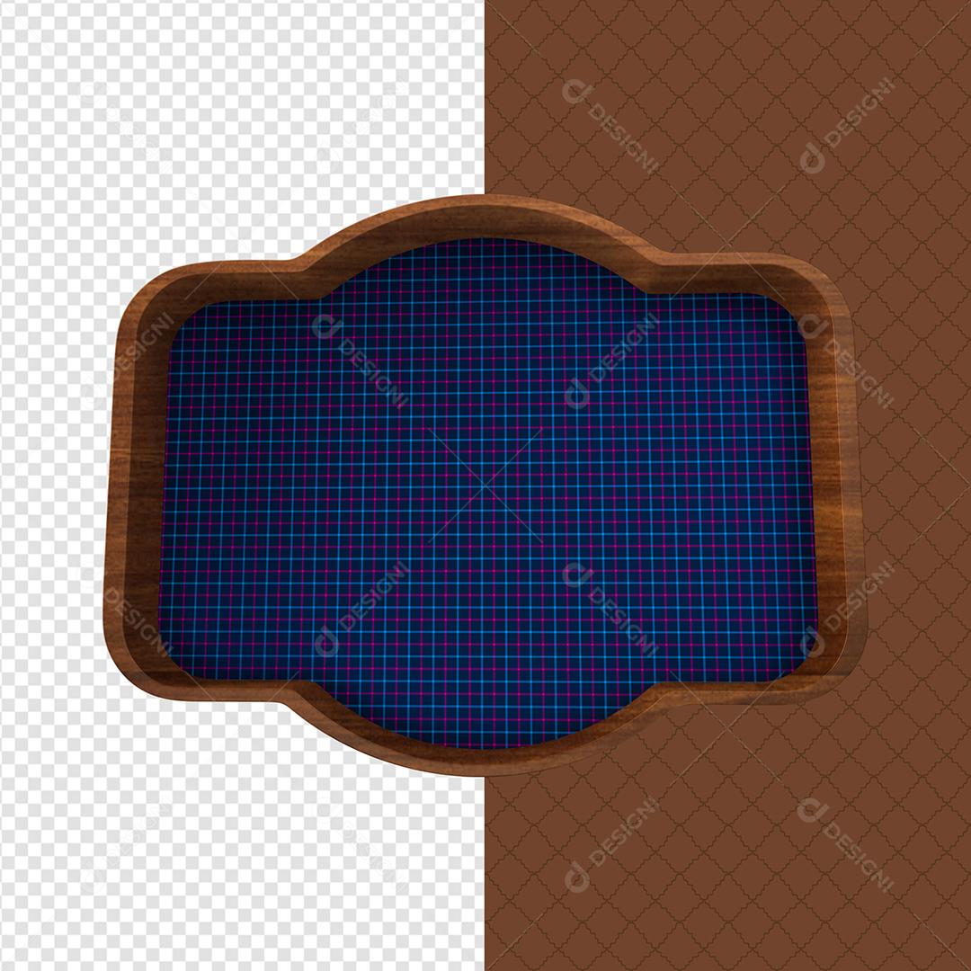 Elemento 3D de Madeira de São João com Textura Xadrez Azul para Composição PSD