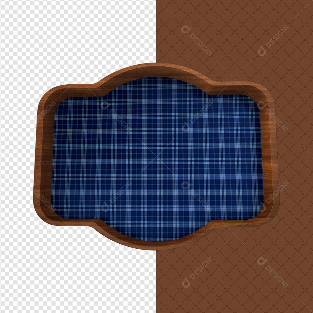 Elemento 3D de Madeira de São João com Textura Xadrez Azul PSD