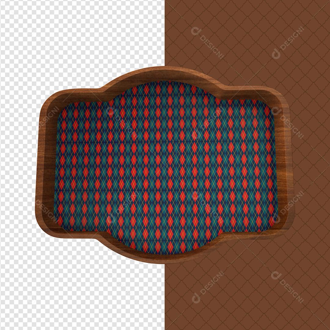 Elemento 3D de Madeira de São João com Textura Xadrez Azul e Vermelho PSD