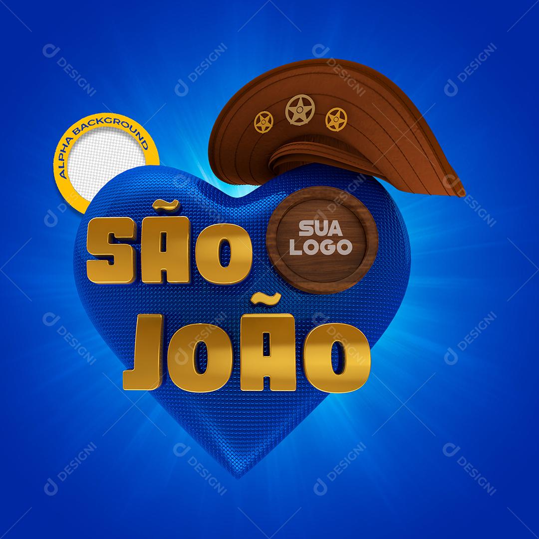 São João com Coração Azul Selo 3D PSD