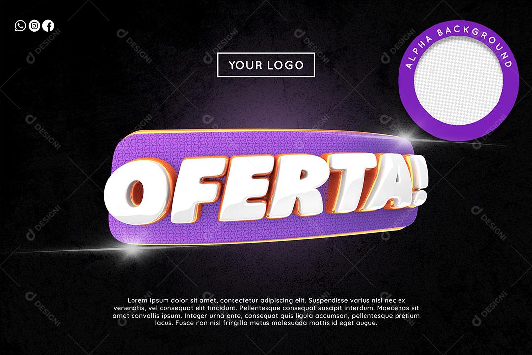 Selo 3D Oferta Roxo para Composição PSD