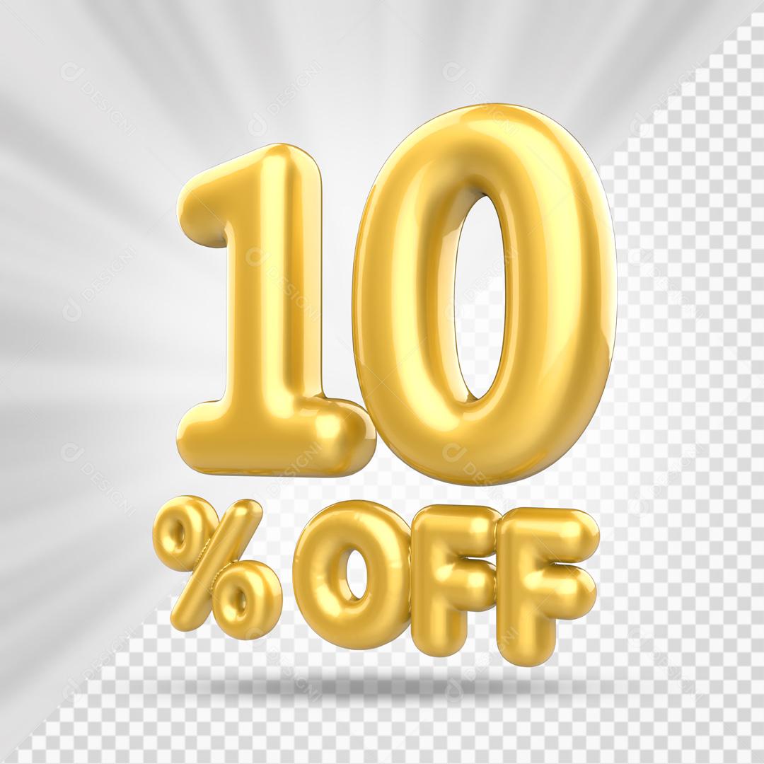 Número 3D 10% Off Dourado Elemento PSD