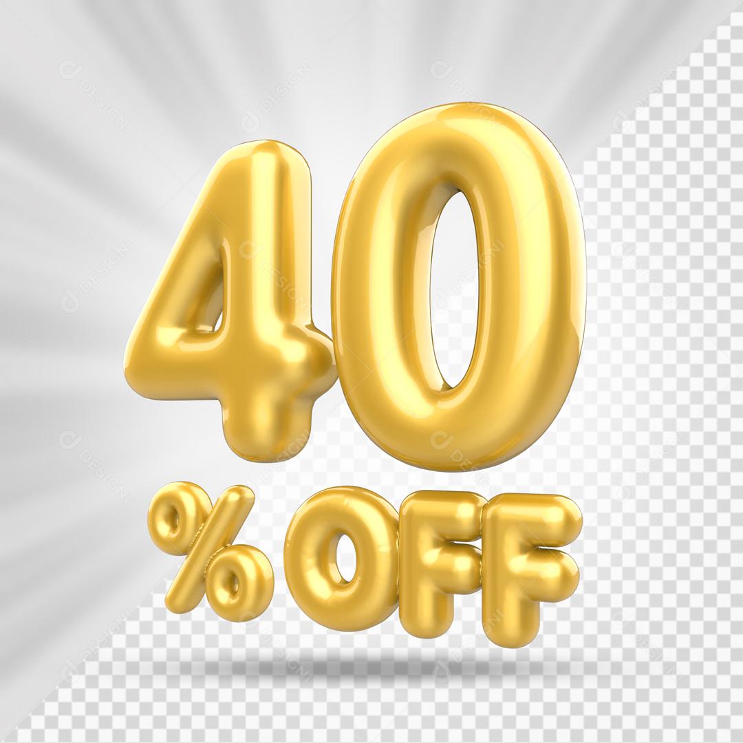 Número 3D 40% Off Dourado Elemento PSD