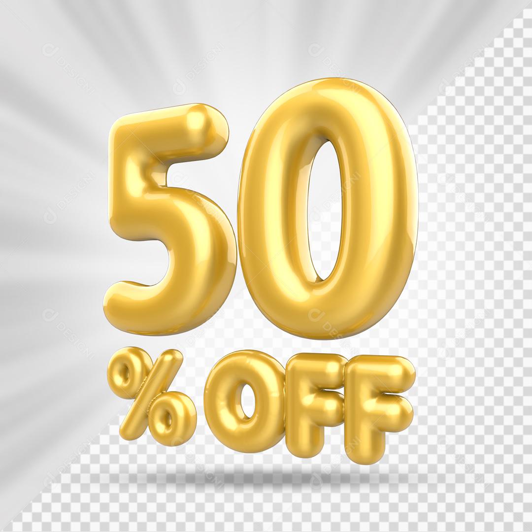 Número 3D 50% Off Dourado Elemento PSD