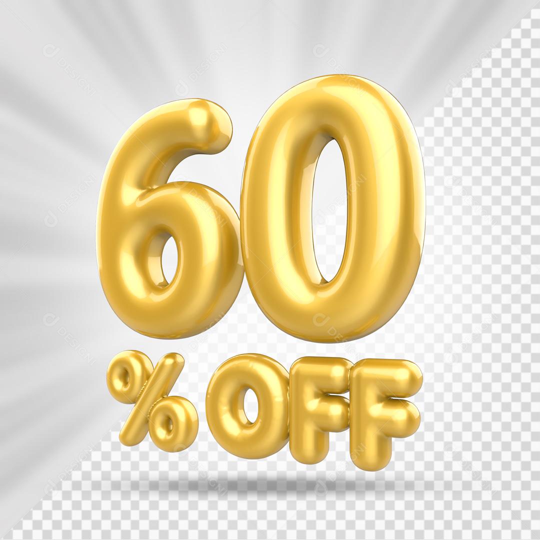 Número 3D 60% Off Dourado Elemento PSD