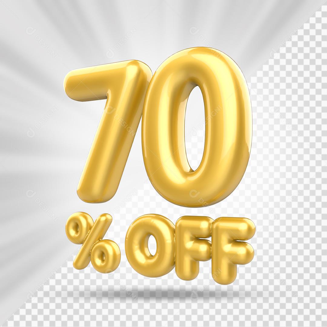 Número 3D 70% Off Dourado Elemento PSD