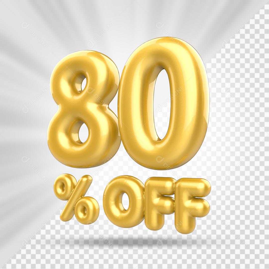 Número 3D 80% Off Dourado Elemento PSD