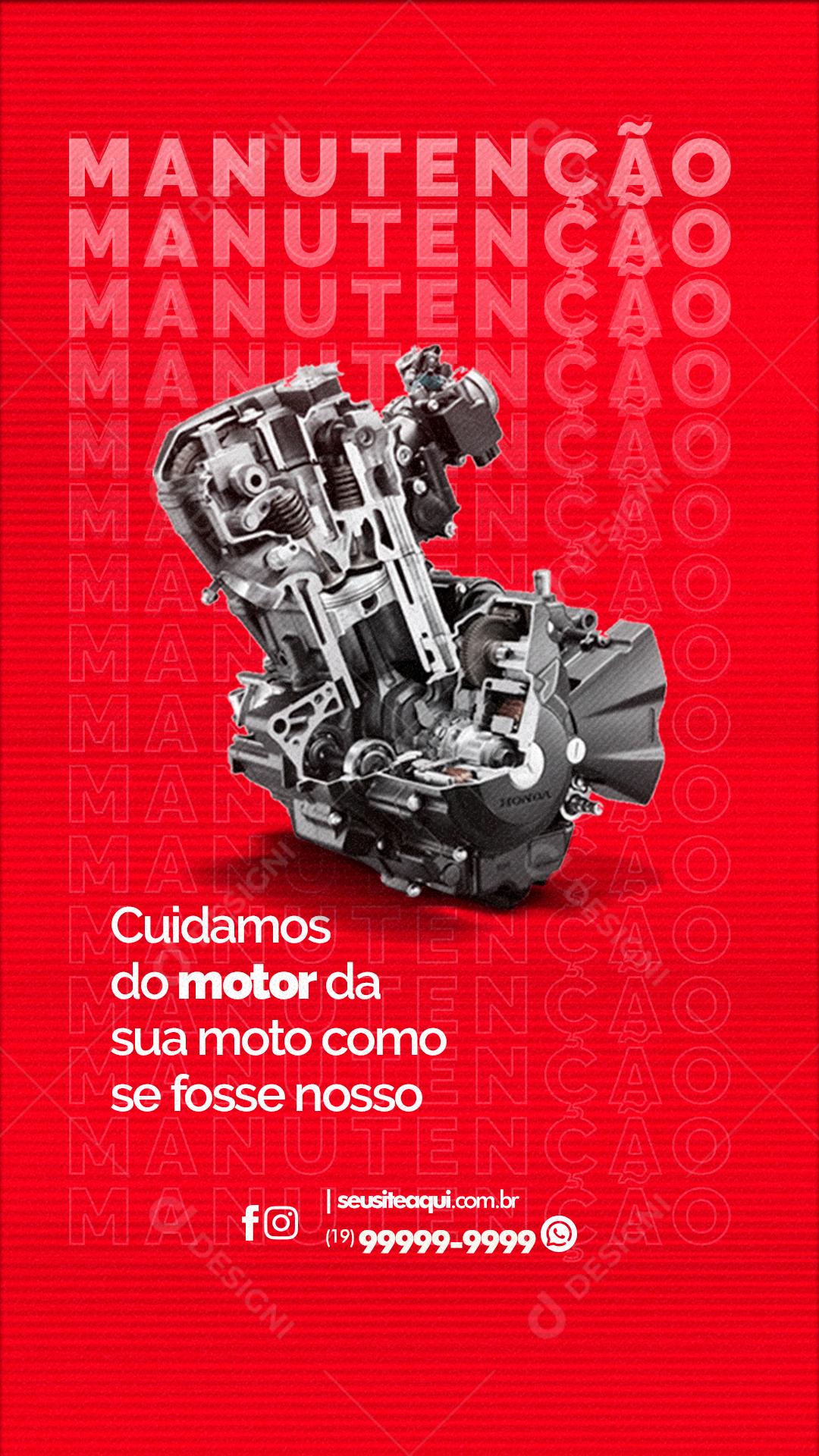 Story Oficina Mecânica Cuidamos Do motor da sua moto Manutenção Social Media PSD Editável