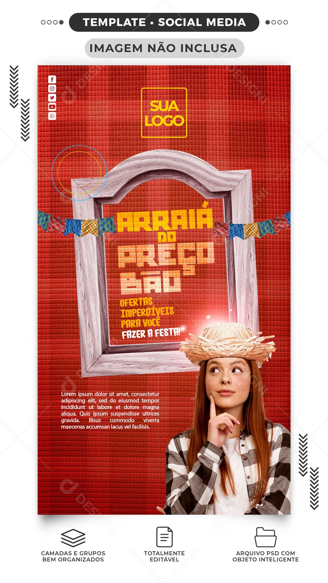 Arraiá De Preço Baixo Ofertas Para Celebrar Sua Festa Social Media PSD Editável