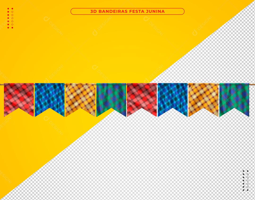 Elemento 3D Varal De Bandeiras Coloridas Xadrezes PSD