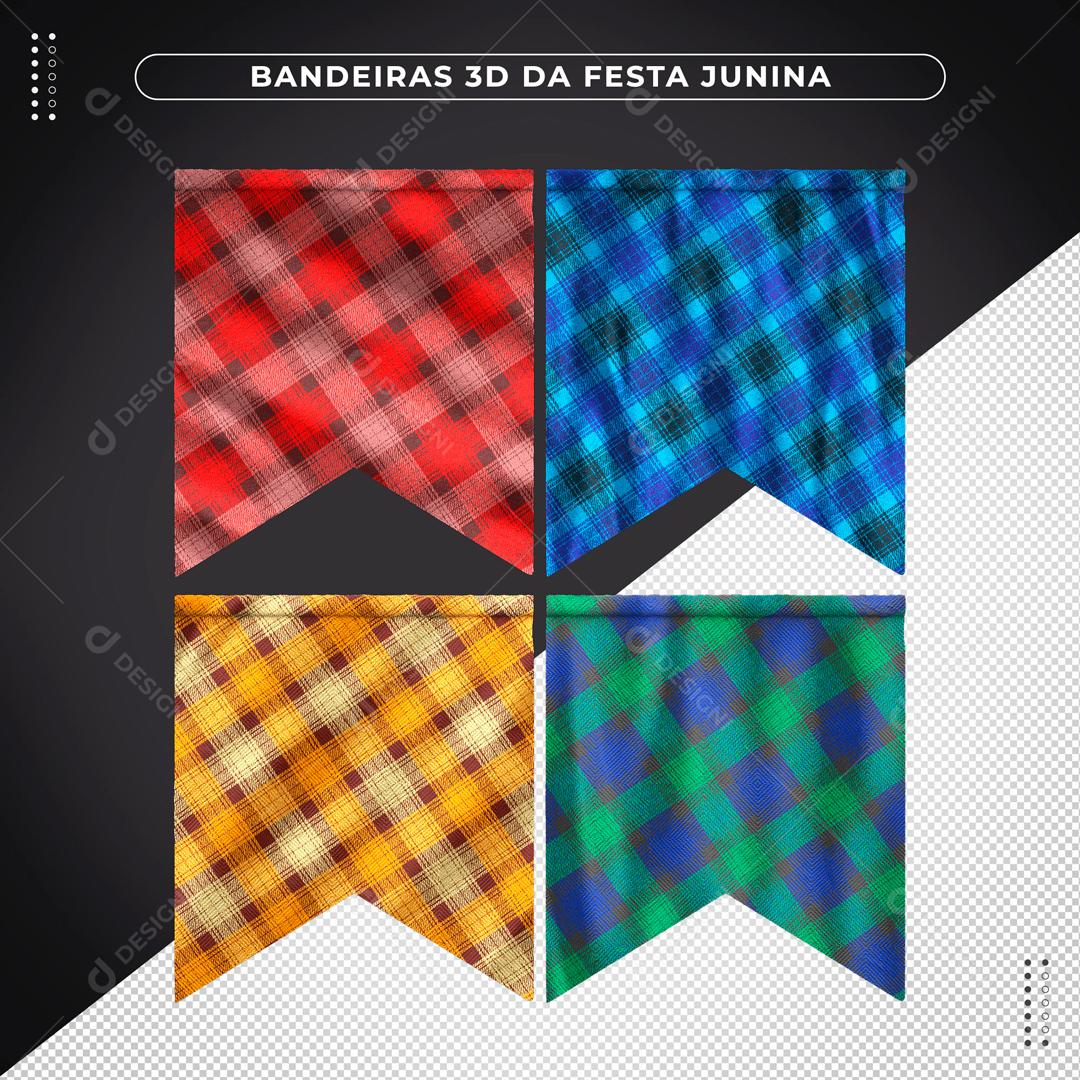 Elemento 3D Bandeiras Coloridas Xadrezes PSD