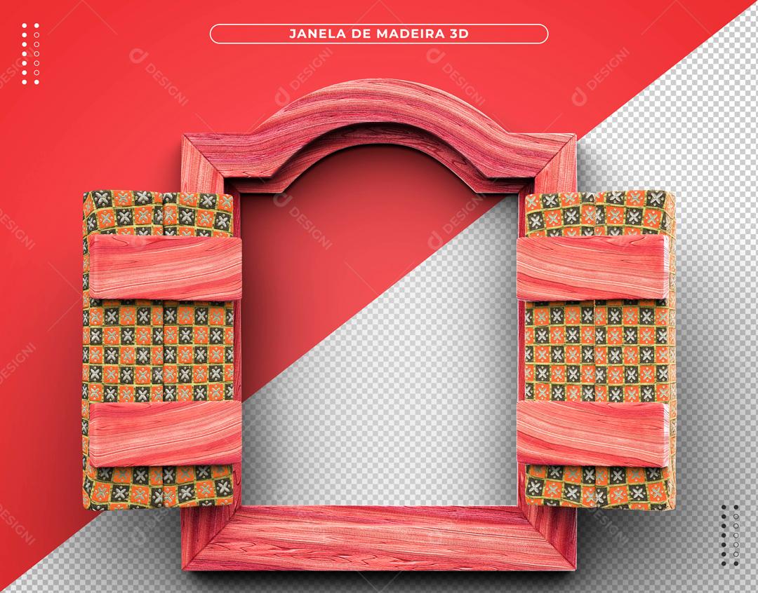 Elemento 3D Janela De Madeira Vermelha PSD