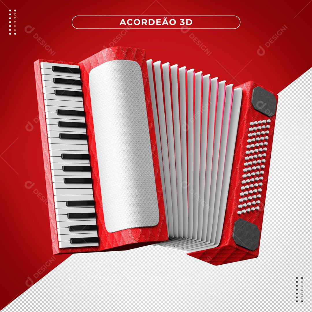 Elementos 3D Sanfona Vermelha e Branca Instrumento Musical PNG Transparente