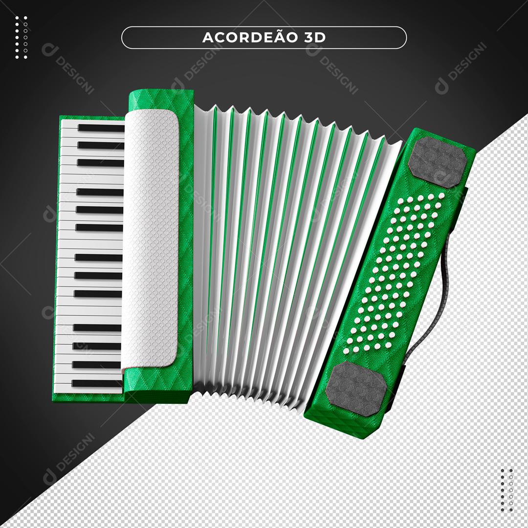 Elementos 3D Sanfona Verde e Branca Instrumento Musical PSD