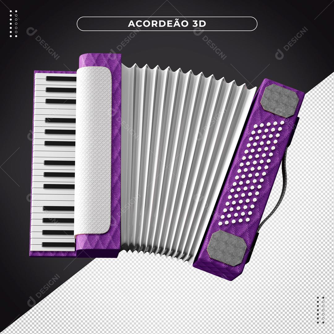 Elementos 3D Sanfona Roxa e Branca Instrumento Musical PSD