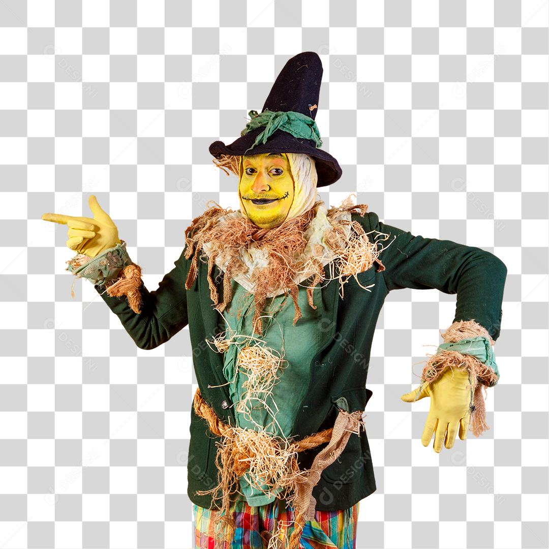 Espantalho de festa junina apontando para o lado São João