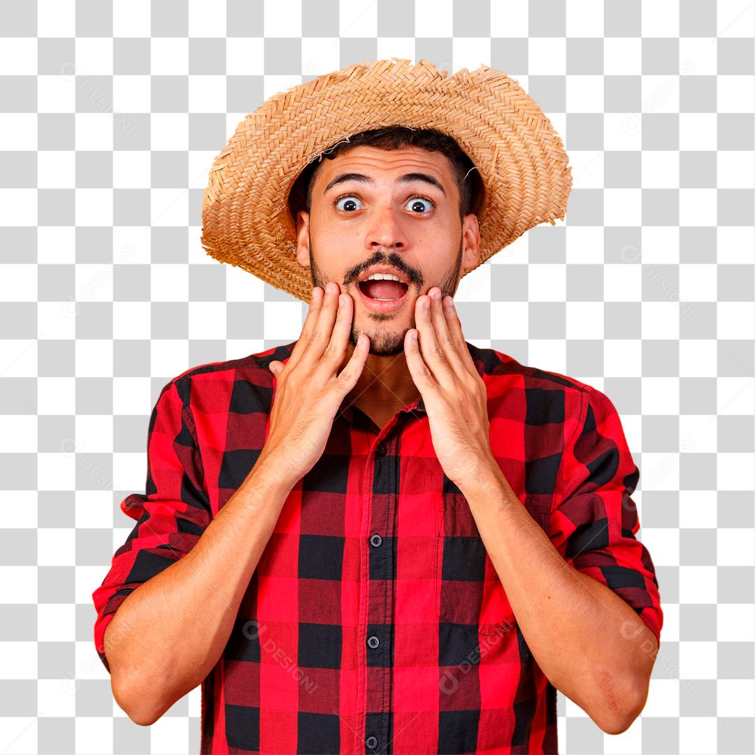 Homem surpreso vestindo traje para festa junina São João