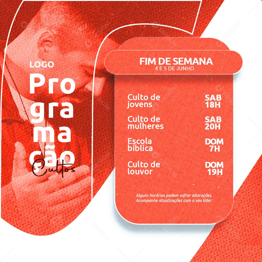 Post Gospel Programação de Cultos Social Media PSD Editável