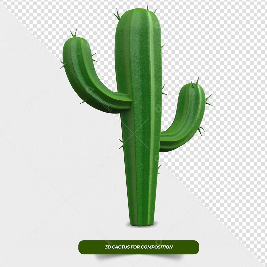 Elemento 3D Cacto Verde de São João para Composição PSD
