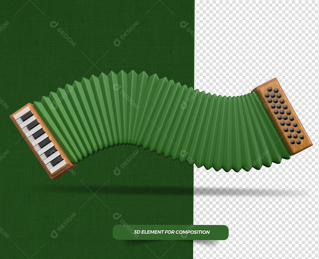 Acordeão de São João Verde Elemento 3D PSD