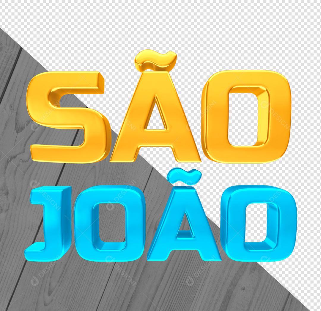 Texto 3D São João Amarelo e Azul Para Composição PSD