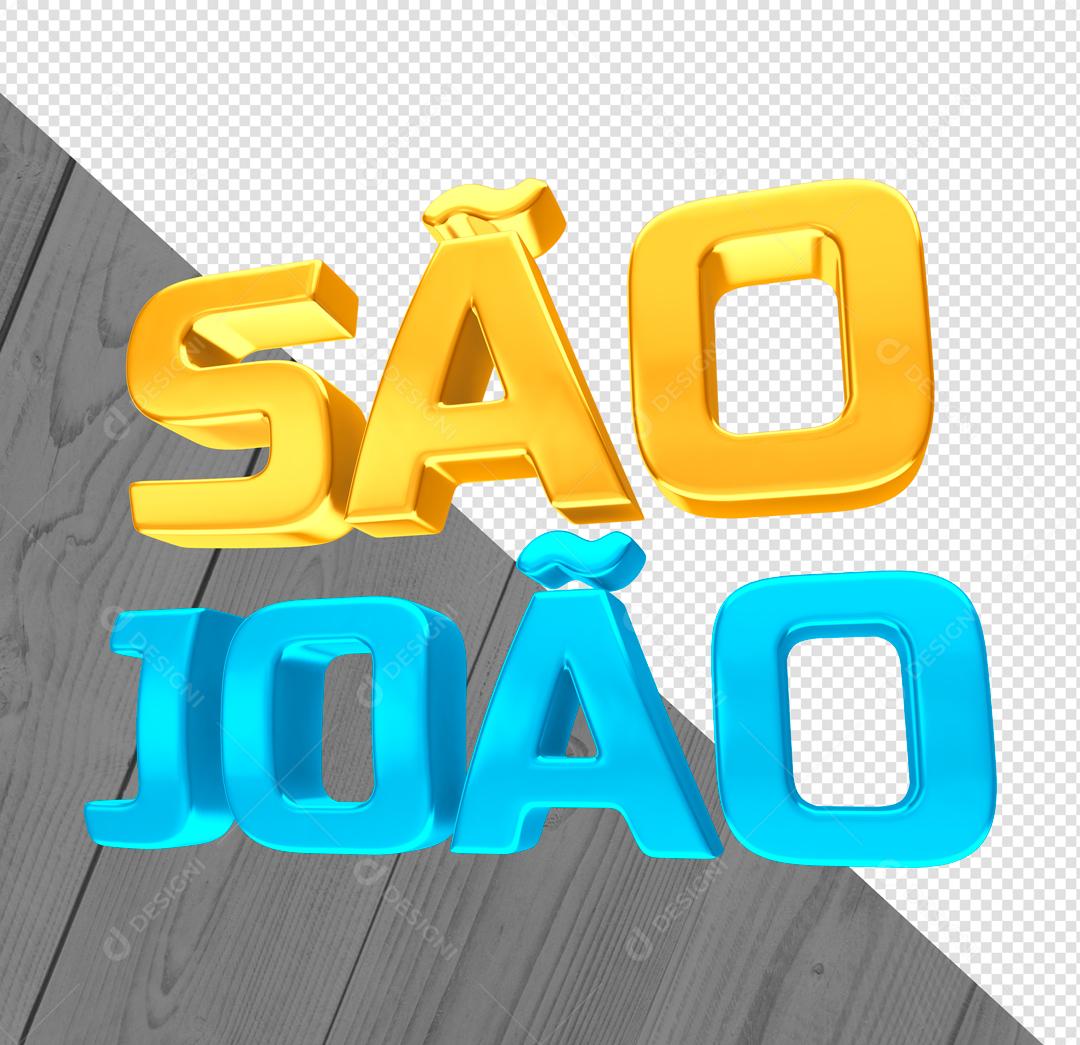 São João Amarelo e Azul Texto 3D Para Composição PSD