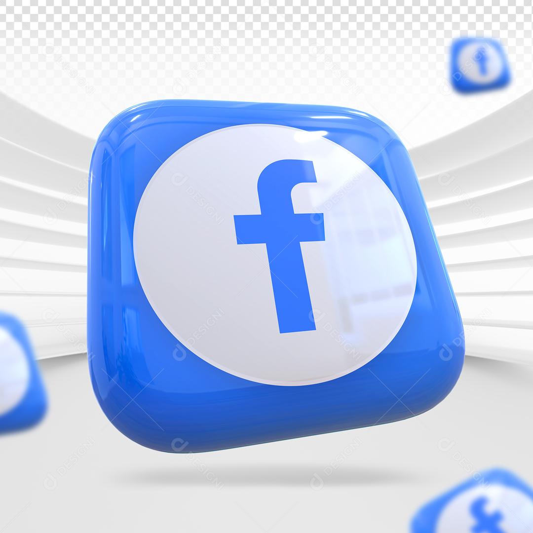 Facebook 3D Azul Elemento Para Composição PSD