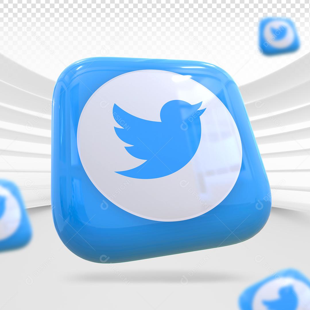 Twitter Azul Ícone 3D Elemento Para Composição PSD