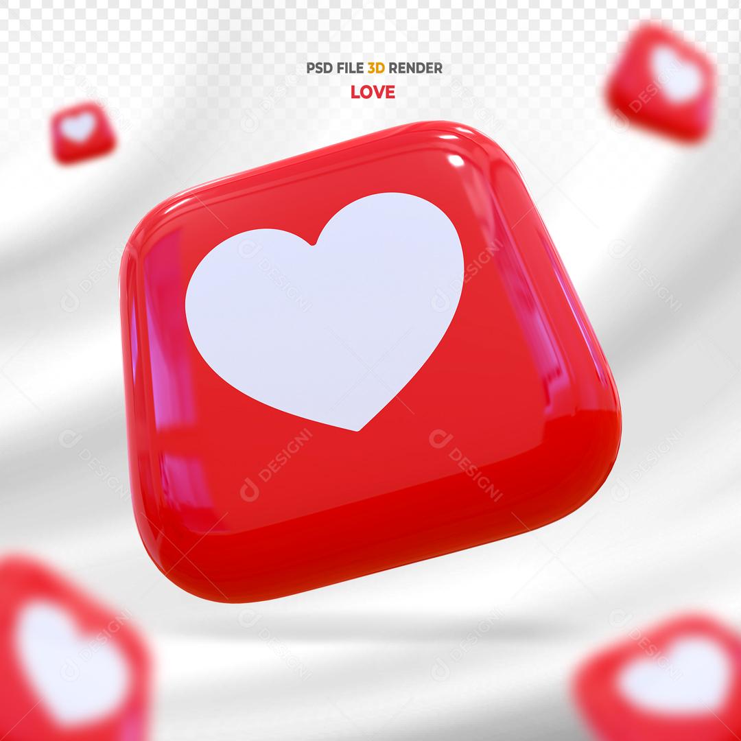 Elemento 3D Amei Coração PSD