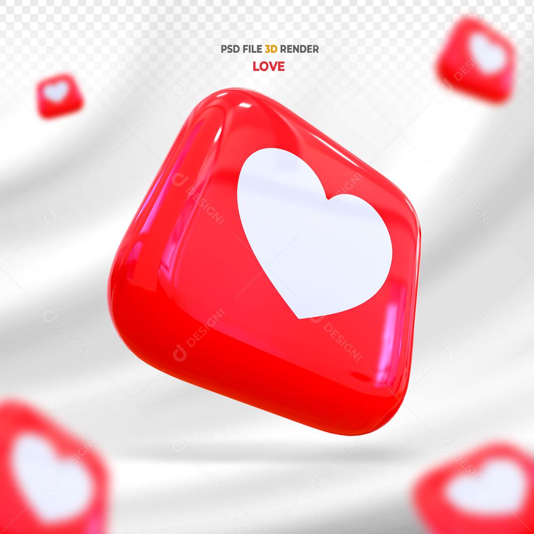 Elemento 3D Amei Coração PSD