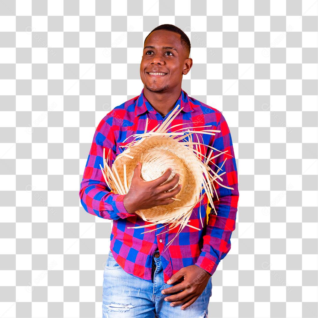 Jovem rapaz vestindo roupas típicas para a Festa Junina São João