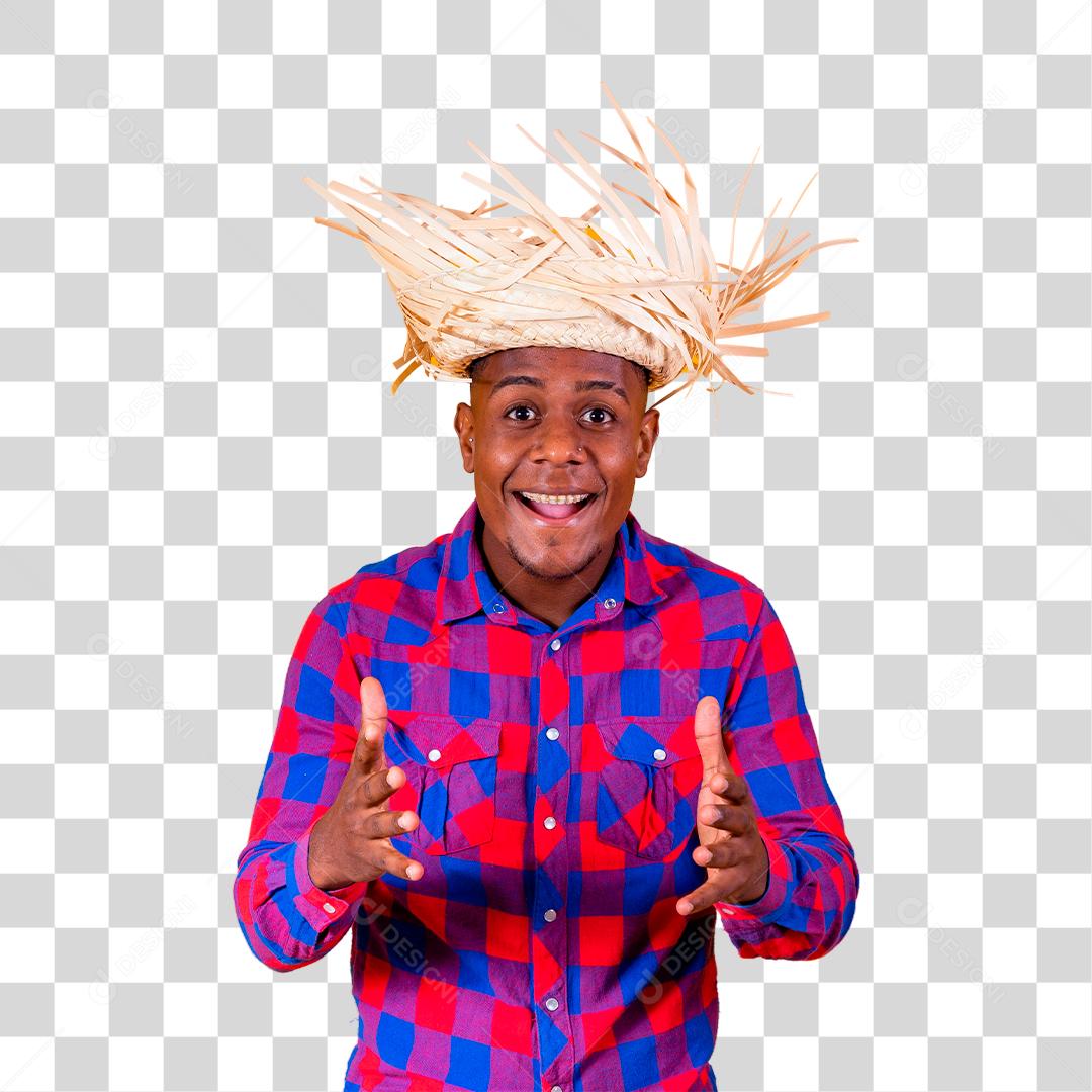 Homem afro brasileiro vestindo roupas típicas para a Festa Junina