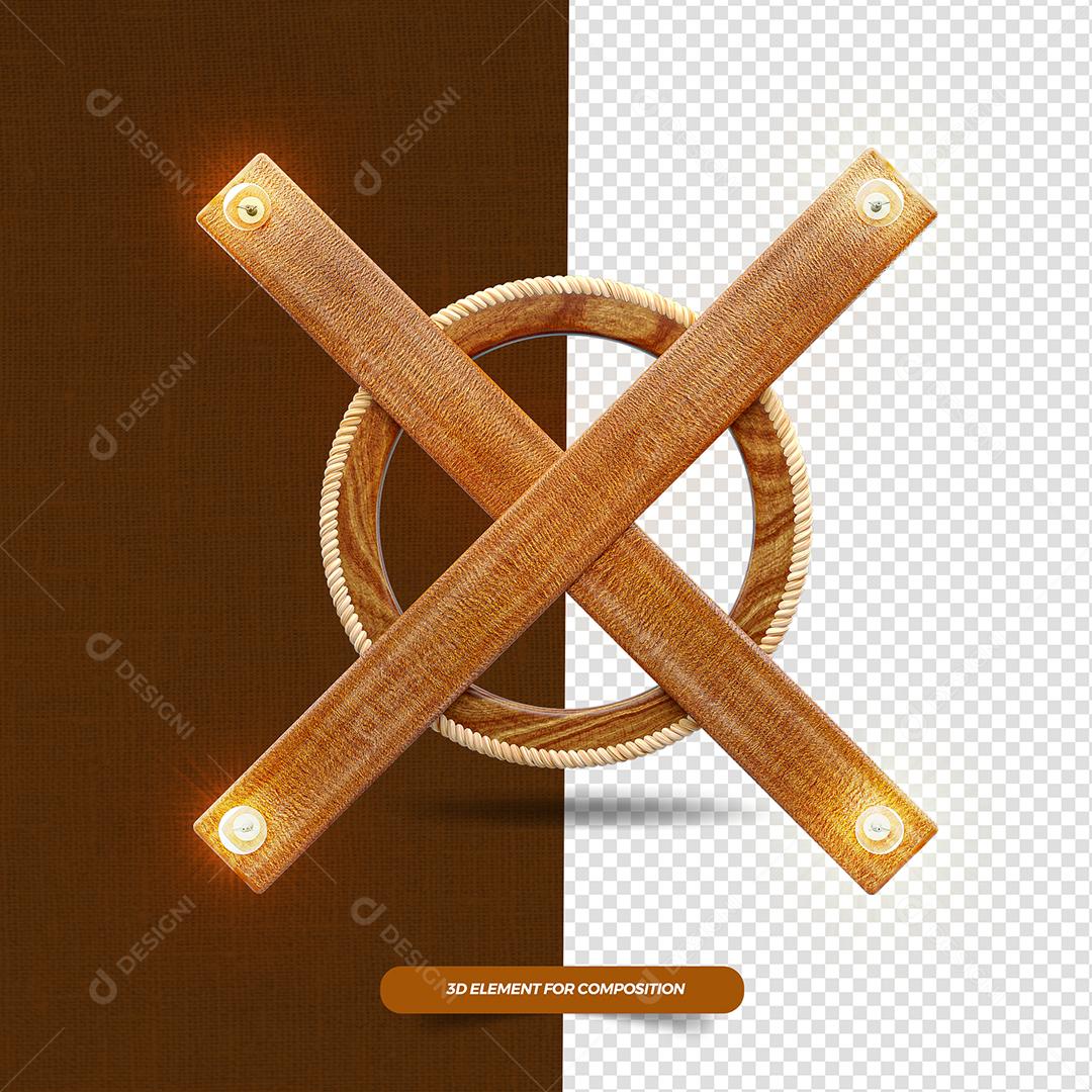 Elemento 3D Círculo de Madeira para Composição PSD