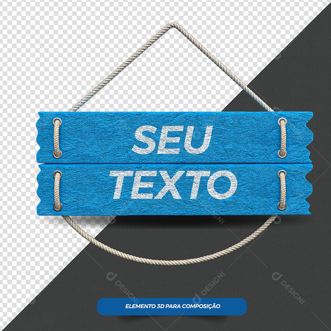 Elemento 3D Placa Azul para Composição PSD