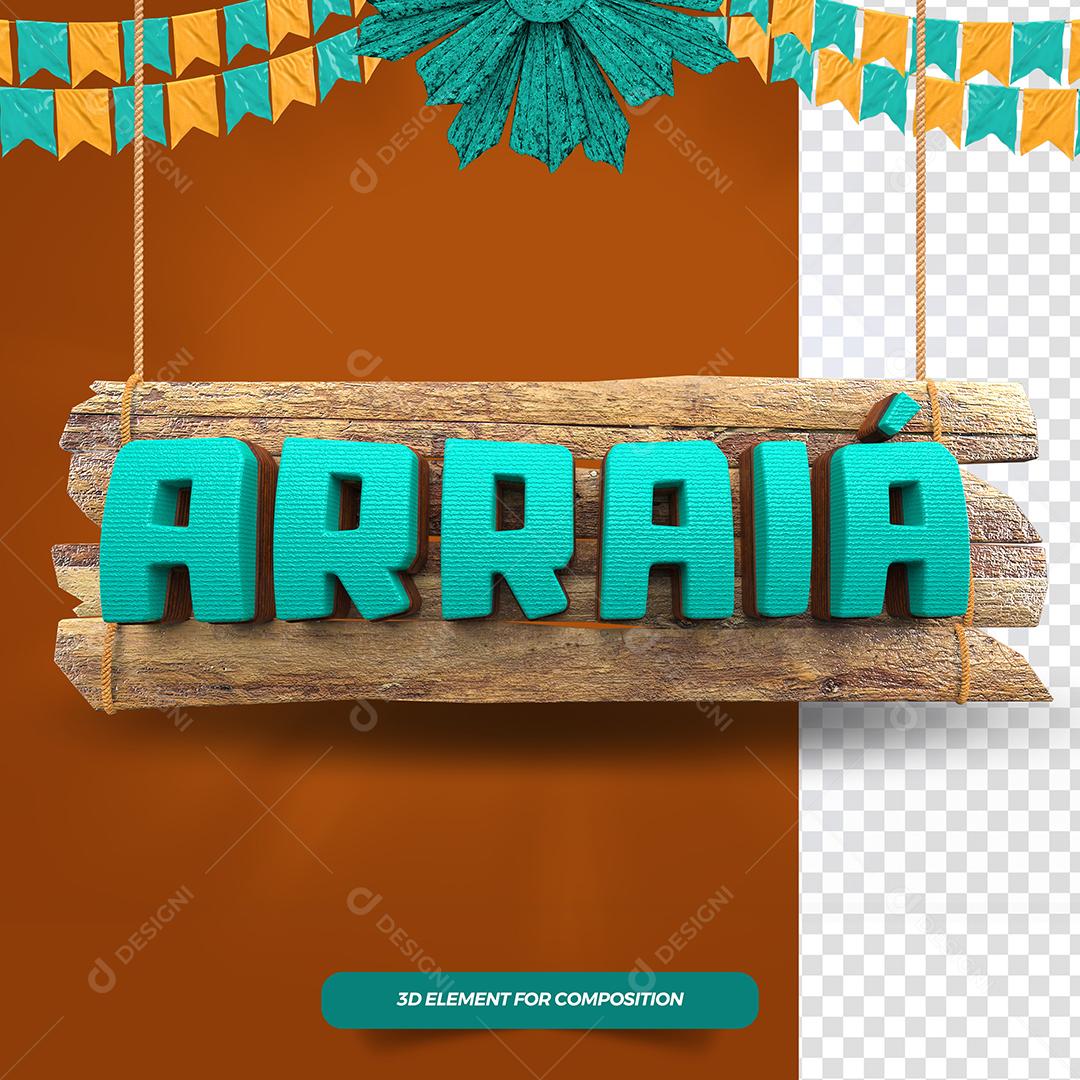 Arraiá de São João Azul Texto 3D para Composição PSD