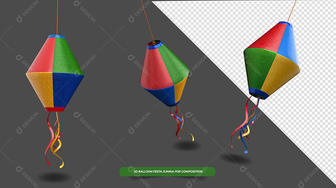 Elementos 3D Balões De Vela Colorido De São João PSD