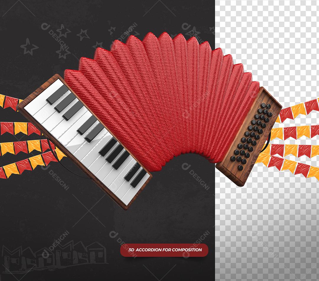 Acordeão de São João Vermelho Elemento 3D PSD