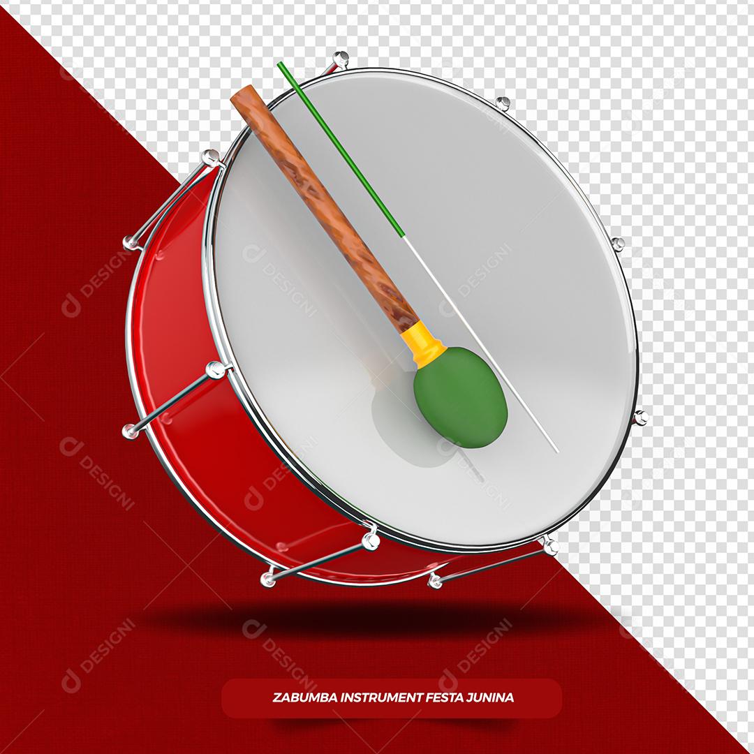 Elemento 3D Tambor Vermelho São João Para Composição PSD