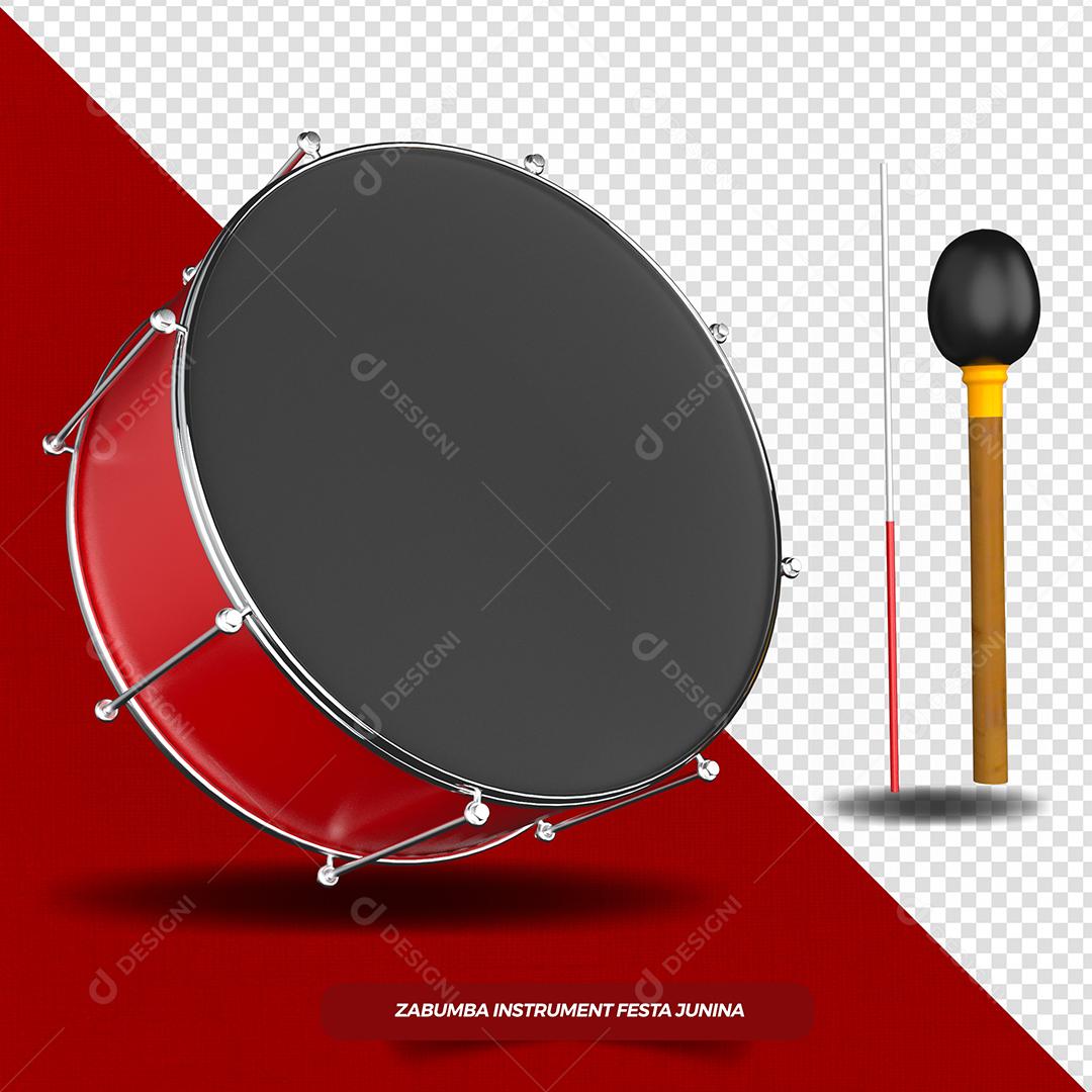 Elemento 3D Tambor Vermelho São João Para Composição PSD