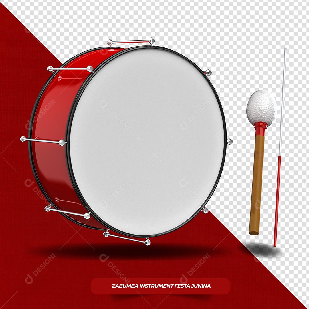 Tambor Vermelho Elemento 3D São João Para Composição PSD