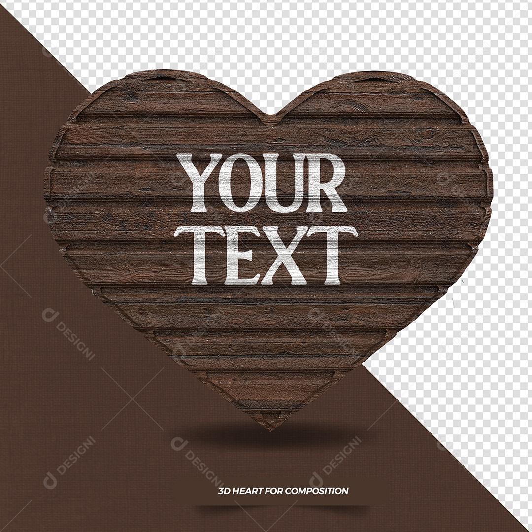 Coração de Madeira de São João Elemento 3D Para Composição PSD