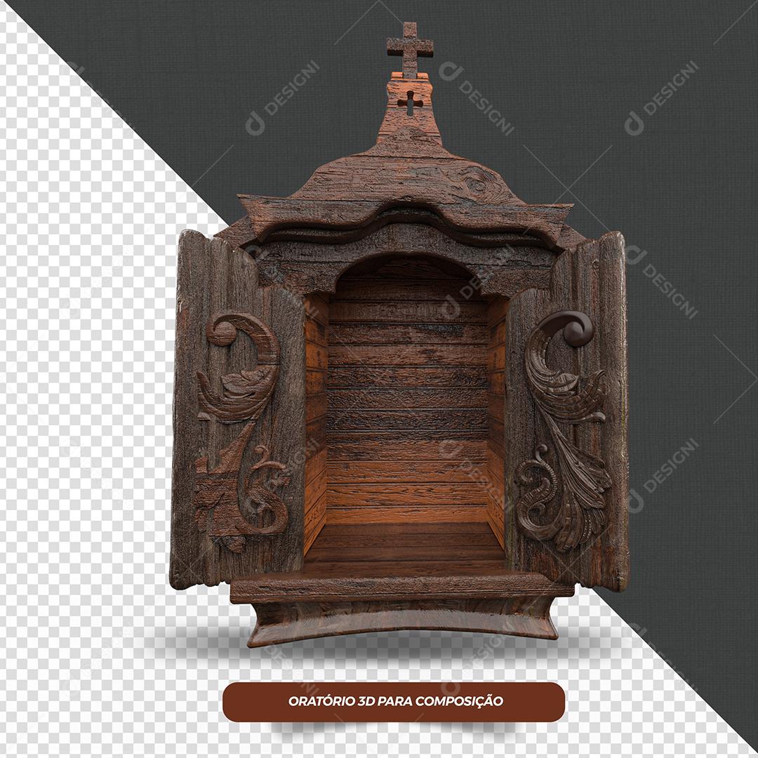 Oratório de Madeira Elemento 3D para Composição PSD