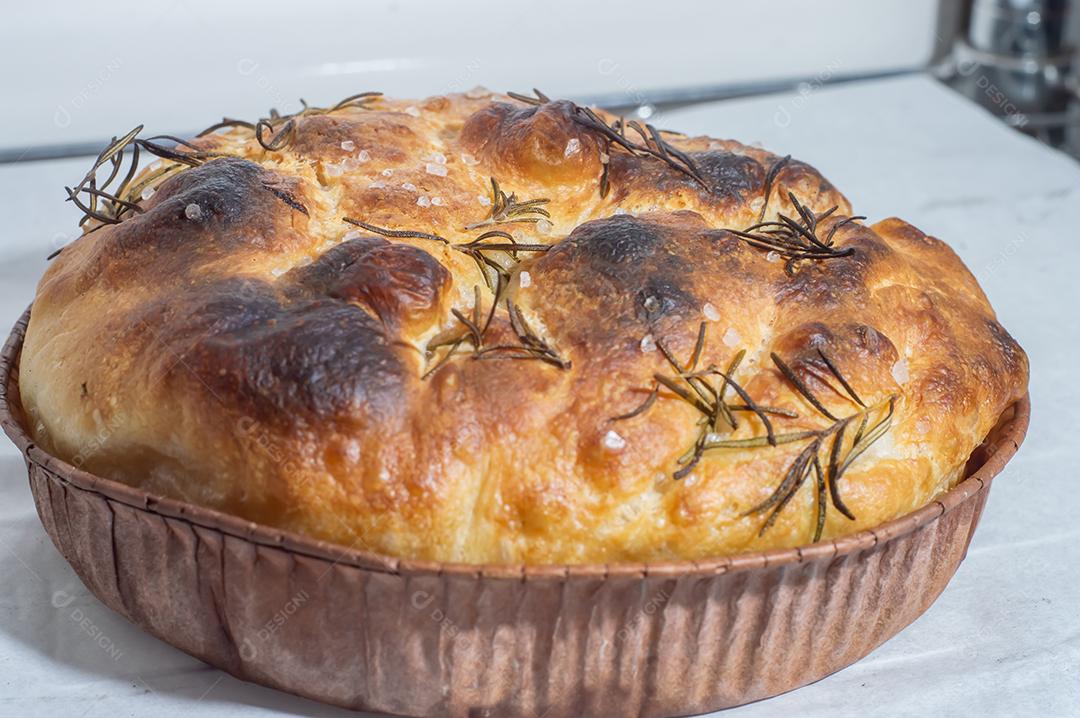 Italian bread - traditional two pieces of focaccia. Focaccia consists of flour, oil, water, fleur de sel, sugar