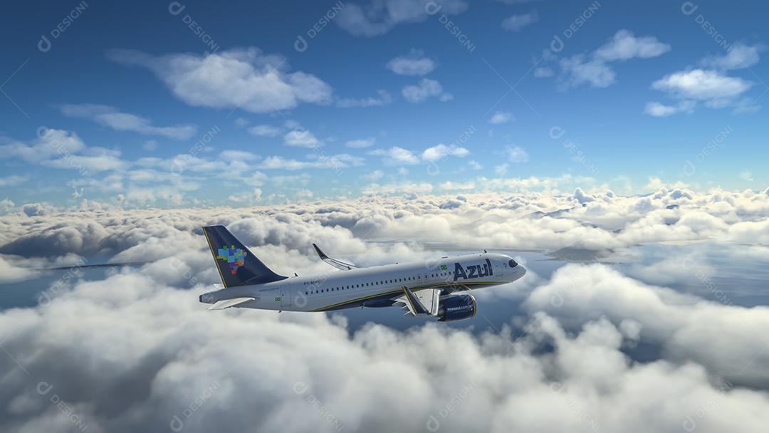 AirBus A320 Neo Azul Airlines voando sobre as nuvens, 2 de junho de 2022, São Paulo, Brasil.